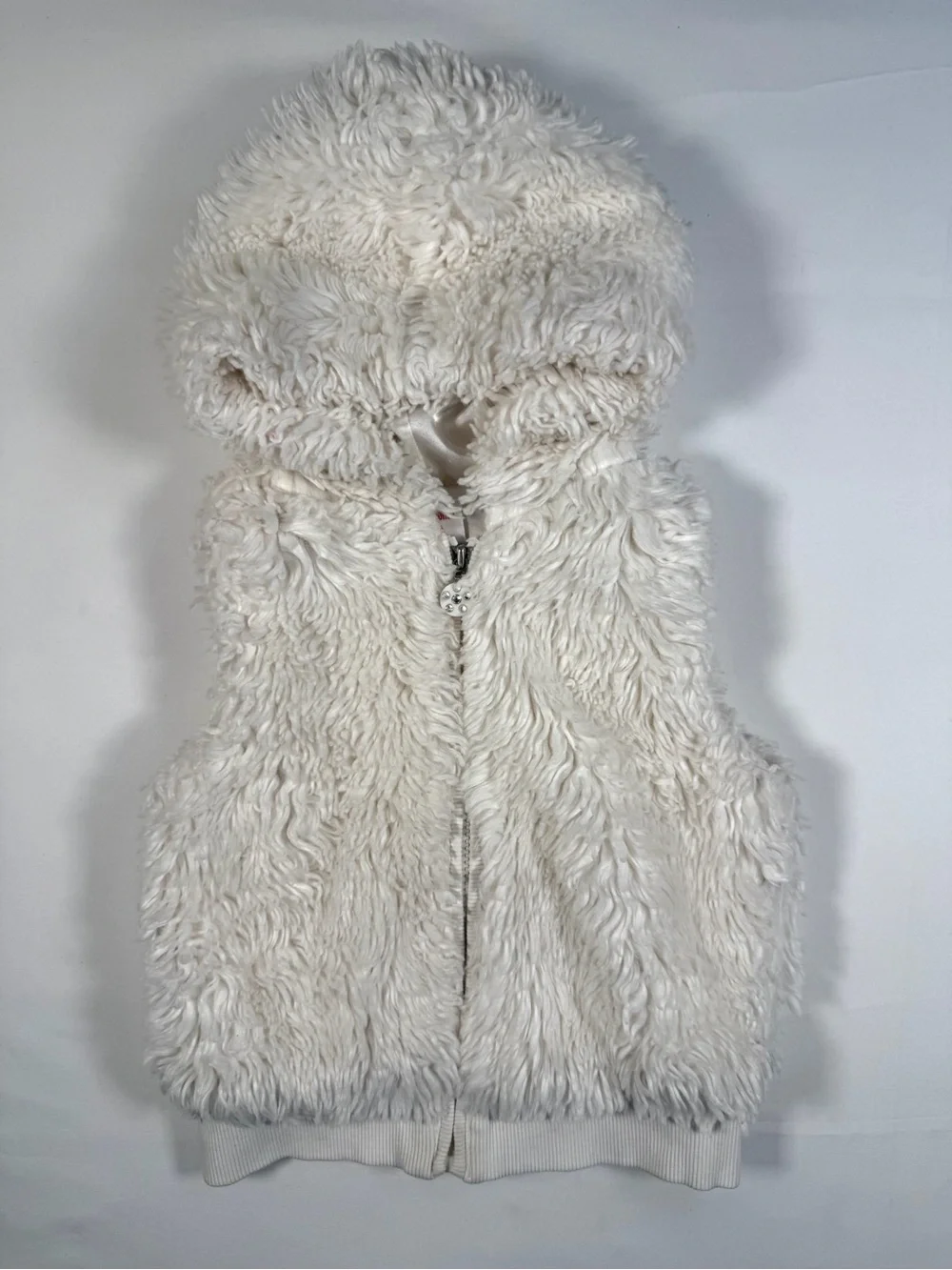 GYMBOREE Girls’ Vintage Faux Fur Zip Up‎ Sleeveless Hoodie Y2K Inspired Size S